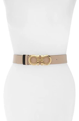 FERRAGAMO Double Gancio Reversible Leather Belt New Bisque/Nero at Nordstrom,