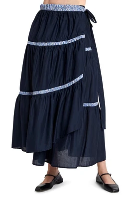 Merlette x Liberty London Prins Cotton Lawn Wrap Skirt Navy/Liberty Blue Print at Nordstrom,