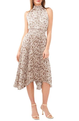 halogen(r) Floral Pleated Sharkbite Hem Dress White Birch at Nordstrom,