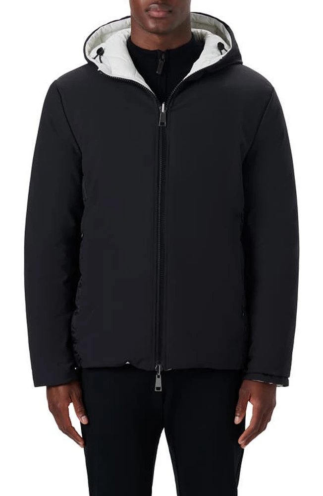 Bugatchi Reversible Hooded Water Repellent Bomber Jacket Caviar at Nordstrom,