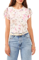 Vince Camuto Floral Ruffle Sleeve Mesh Top New Ivory at Nordstrom