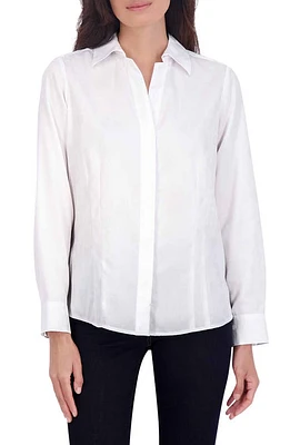 Foxcroft Taylor Cotton Blend Button-Up Shirt White at Nordstrom,