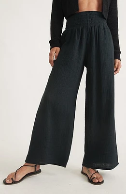 Marine Layer Corinne Double Cloth Cotton Palazzo Pants in Black at Nordstrom, Size X-Small