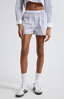 Sporty & Rich Serif Logo Cotton Shorts White/Faded Navy Thin Stripe at Nordstrom,