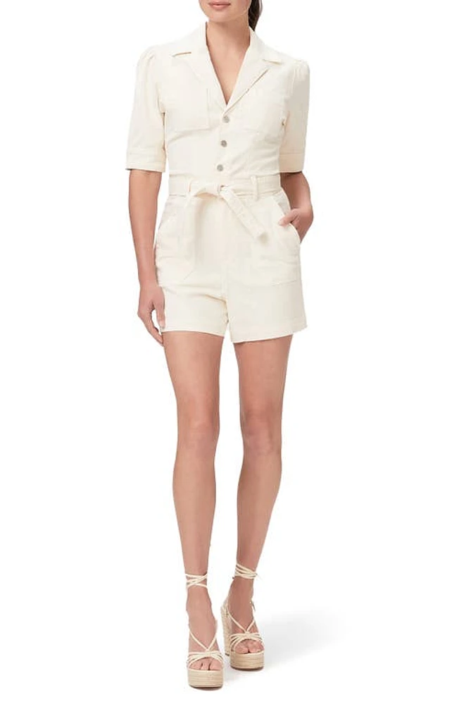 PAIGE Mayslie Tie Waist Romper Quartz Sand at Nordstrom,