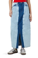 Noisy may Rinna Colorblock Front Slit Denim Midi Skirt Medium Blu Colorblck at