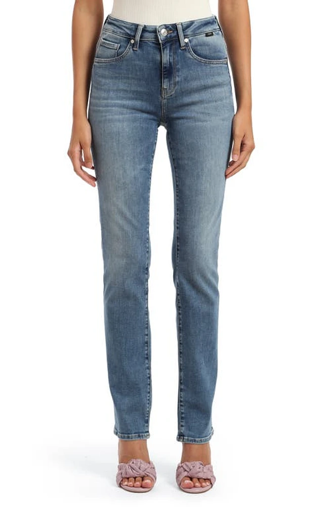 Mavi Jeans Kendra High Waist Straight Leg Mid Brushed Feather Blue at Nordstrom,