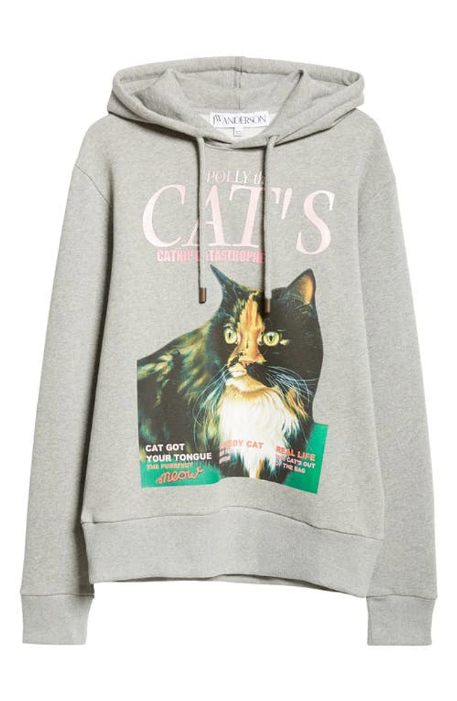 JW Anderson Cat Graphic Hoodie Mid Grey Melange at Nordstrom,