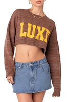 EDIKTED Luxe Crop Sweater in Brown at Nordstrom, Size Small