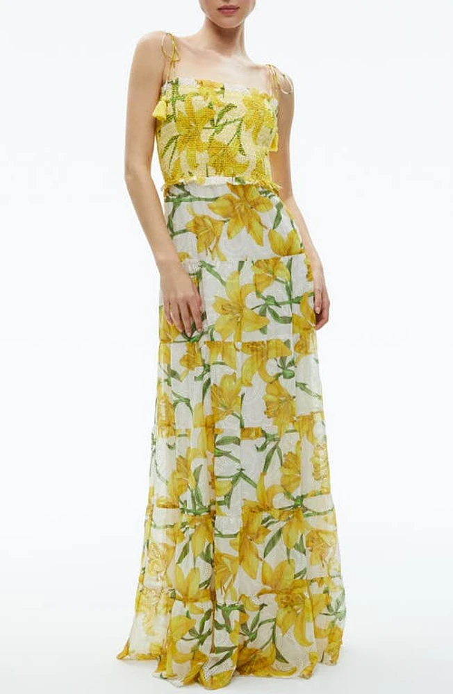 Alice + Olivia Marna Floral Tiered Eyelet Maxi Dress Stargazer Multi Lg at Nordstrom,