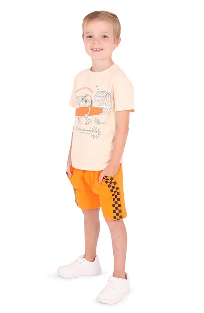 TINY TRIBE Kids' Checkerboard Stripe Shorts Burnt Orange at Nordstrom,