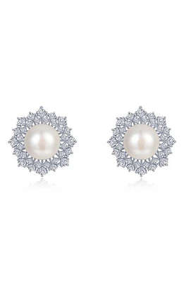 Lafonn Simulated Diamond & Cultured Freshwater Pearl Stud Earrings in White at Nordstrom