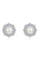 Lafonn Simulated Diamond & Cultured Freshwater Pearl Stud Earrings in White at Nordstrom