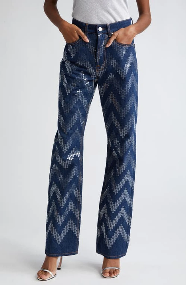 Missoni Sequin Chevron Straight Leg Jeans Transparent Sequins Dark Blue at Nordstrom, Us