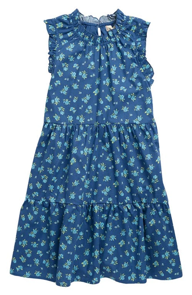 Walking on Sunshine Kids' Floral Ruffle Tiered Stretch Cotton Dress Denim Print at Nordstrom