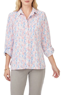 Foxcroft Cole Print Wrinkle-Resistant Button-Up Shirt Blue Multi at Nordstrom,