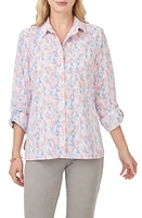 Foxcroft Cole Print Wrinkle-Resistant Button-Up Shirt Blue Multi at Nordstrom,