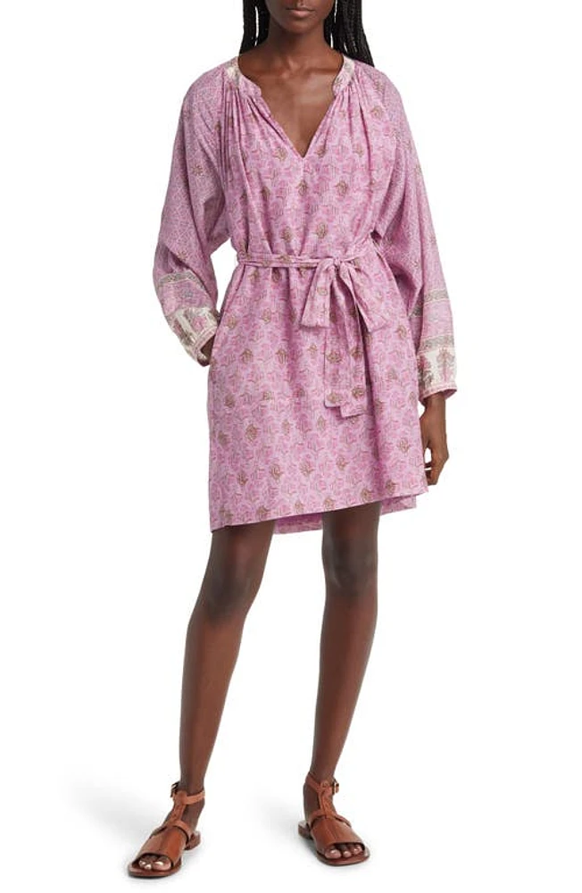 XÍRENA Hart Long Sleeve Belted Cotton & Silk Dress Pink Posey at Nordstrom,