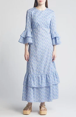 Liberty London Gala Floral Tiered Cotton Maxi Dress Light Blue at Nordstrom,