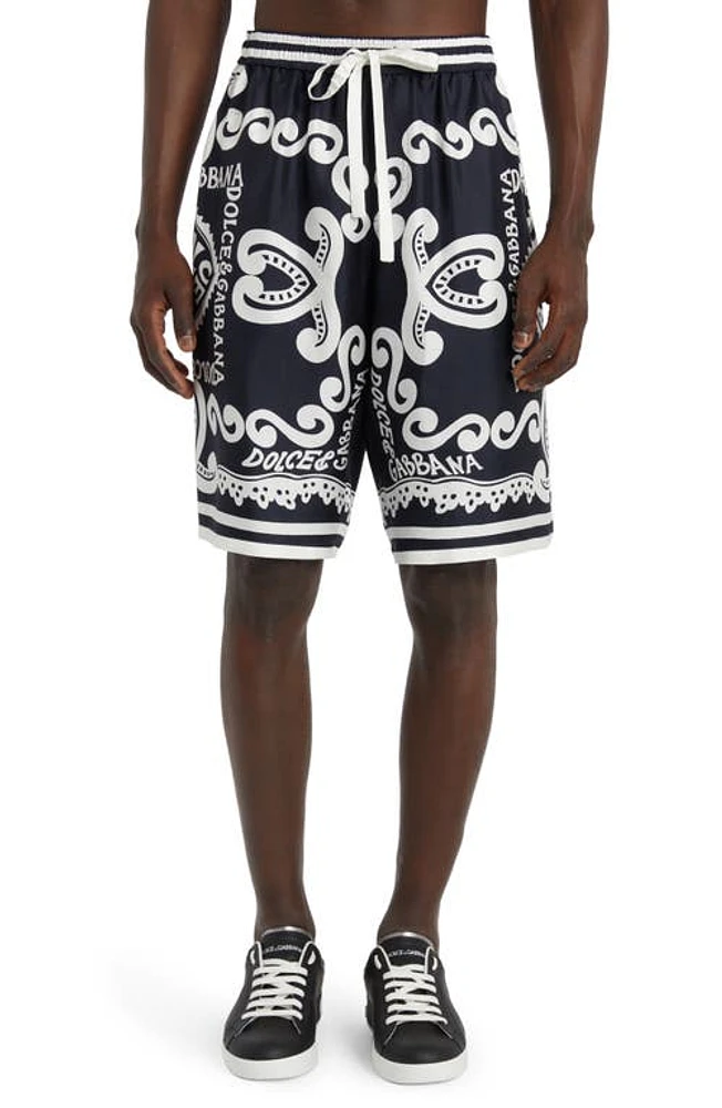 Dolce & Gabbana Marina Print Silk Twill Shorts Hb4Xr Dg F. blu at Nordstrom, Us