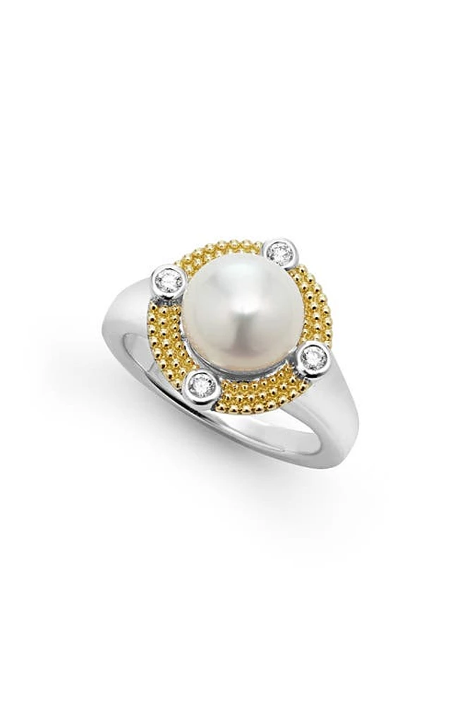 LAGOS Luna Freshwater Pearl & Diamond Lux Ring in Silver at Nordstrom