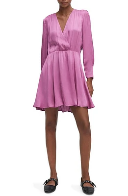 MANGO Long Sleeve Faux Wrap Satin Minidress Pink at Nordstrom,