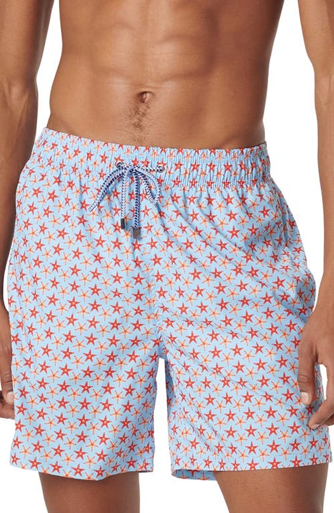 Bugatchi Print Swim Trunks Sky at Nordstrom,