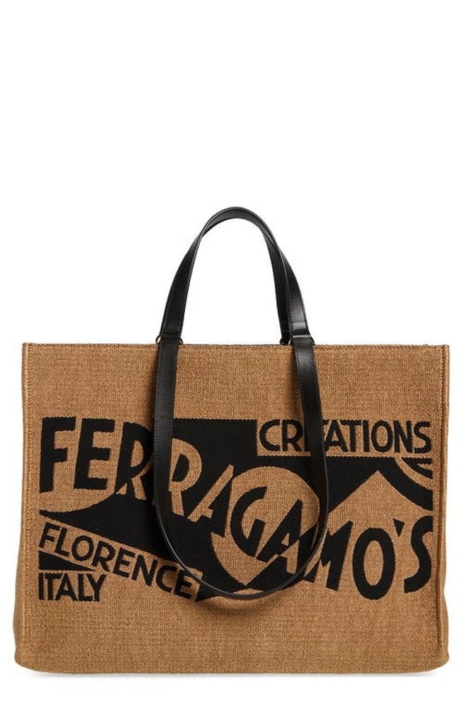 FERRAGAMO Signature Canvas Tote in Brown/Nero at Nordstrom