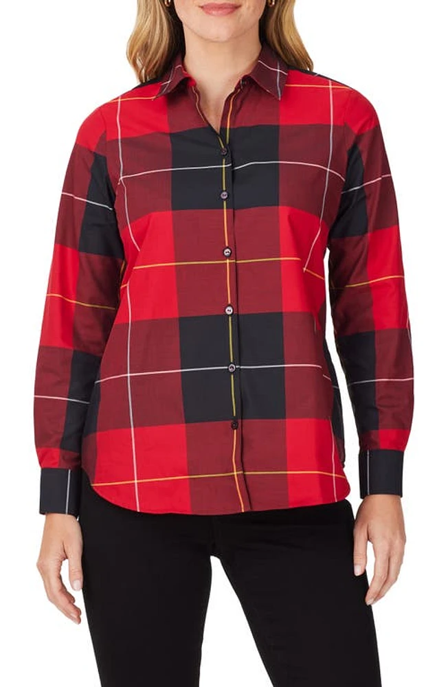 Foxcroft Rhea Gingham Shirt Black/Red at Nordstrom,