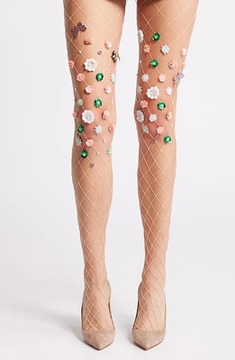 HIGH HEEL JUNGLE Aurora Floral Appliqué Sheer Tights in Beige at Nordstrom