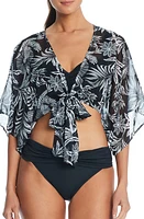 Rod Beattie Crop Chiffon Cover-Up Shirt Black at Nordstrom,