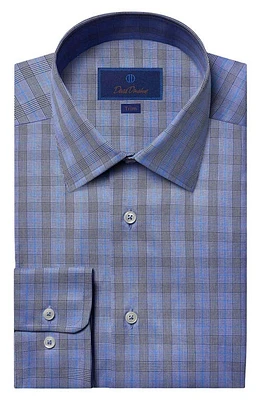 David Donahue Trim Fit Glen Plaid Cotton Twill Dress Shirt in Blue at Nordstrom, Size 18 - 34