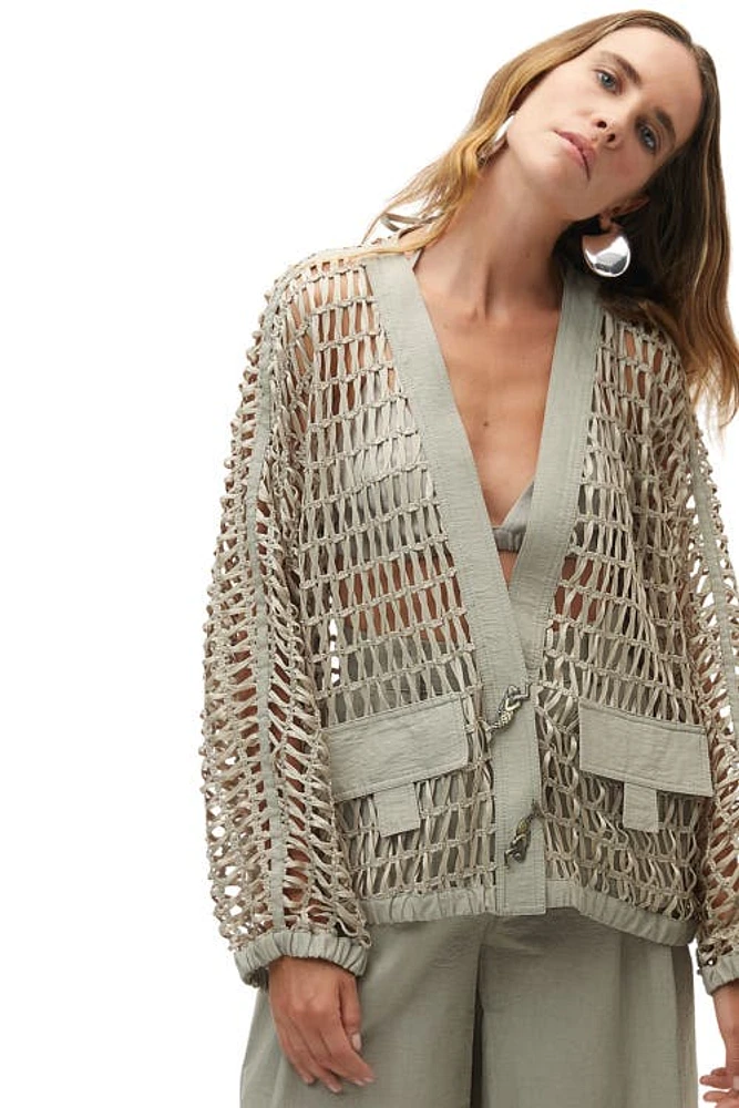 Nocturne Trimmed Mesh Jacket in Dark Beige at Nordstrom, Size Large