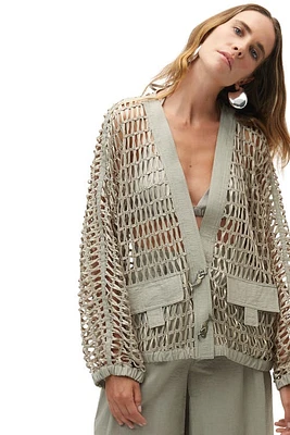 Nocturne Trimmed Mesh Jacket in Dark Beige at Nordstrom, Size Large