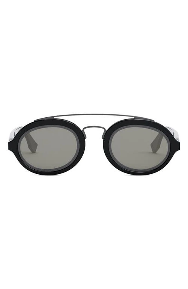 FF Fendi Around 52mm Oval Sunglasses in Shiny Black /Smoke at Nordstrom