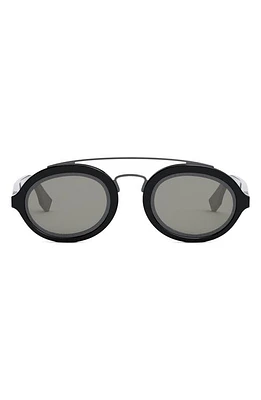 FF Fendi Around 52mm Oval Sunglasses in Shiny Black /Smoke at Nordstrom