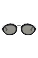 FF Fendi Around 52mm Oval Sunglasses in Shiny Black /Smoke at Nordstrom