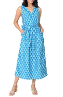 GIBSONLOOK Bella Evening Tie Belt Maxi Dress Blue Medallion Print at Nordstrom,