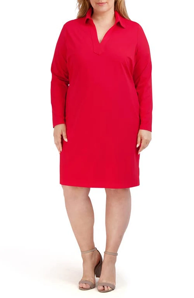 Foxcroft Angel Long Sleeve Jersey Dress Red at Nordstrom,