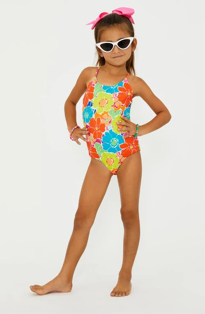 Beach Riot Kids' Little Julia One-Piece Swimsuit Neon Blooms Waffle at Nordstrom,