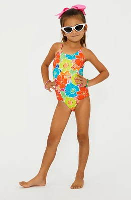 Beach Riot Kids' Little Julia One-Piece Swimsuit Neon Blooms Waffle at Nordstrom,