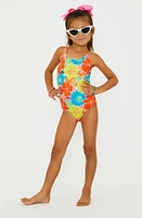 Beach Riot Kids' Little Julia One-Piece Swimsuit Neon Blooms Waffle at Nordstrom,