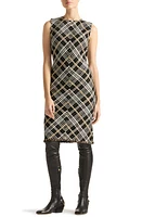 St. John Evening Sparkle Plaid Tweed Knit Sheath Dress Black/Ecru/Gold Multi at Nordstrom,