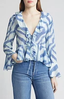 Rails Nicoletta Long Sleeve Peplum Crop Top Blue Watercolor Stripes at Nordstrom,