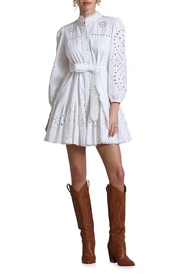 Avec Les Filles Eyelet Tie Belt Long Sleeve Mini Shirtdress White at Nordstrom,