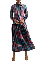 Misook Tie Neck Long Sleeve Pleated Maxi Dress at Nordstrom,