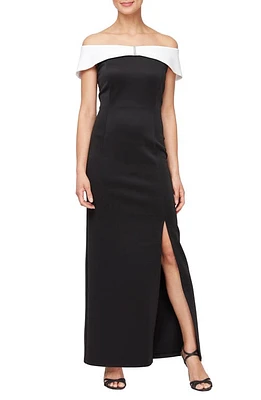 SL FASHIONS Off the Shoulder Column Gown Black Ivory at Nordstrom,