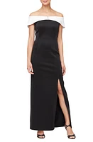 SL FASHIONS Off the Shoulder Column Gown Black Ivory at Nordstrom,