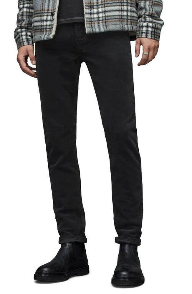 AllSaints Rex Slim Leg Stretch Cotton Corduroy Jeans Black at Nordstrom, X