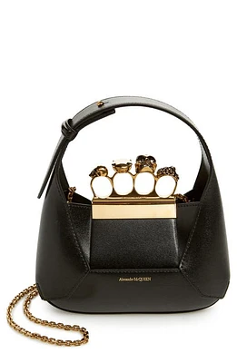 Alexander McQueen Mini Jeweled Leather Hobo in 1000 Black at Nordstrom